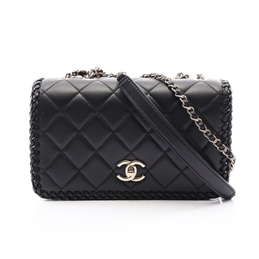 CHANEL Matelasse full flap Chain Shoulder Bag Lambskin Black GHW Used Women