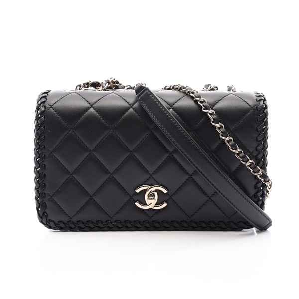 CHANEL Matelasse full flap Chain Shoulder Bag Lambskin Black GHW Used Women