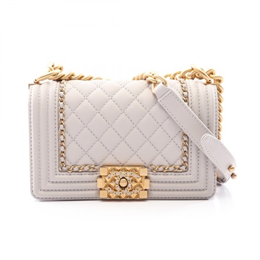 CHANEL Boy Chanel Small Chain Shoulder Bag A67085 leather Gray GHW Used Women