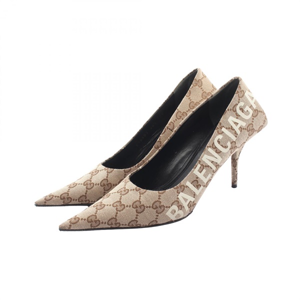 GUCCI BALENCIAGA GG Canvas Pointed Toe Pumps #38 1/2 canvas Beige Brown Used