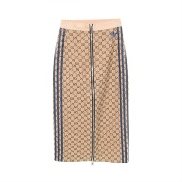 GUCCI adidas GG Canvas Skirt cotton Beige Navy Used Women size 38