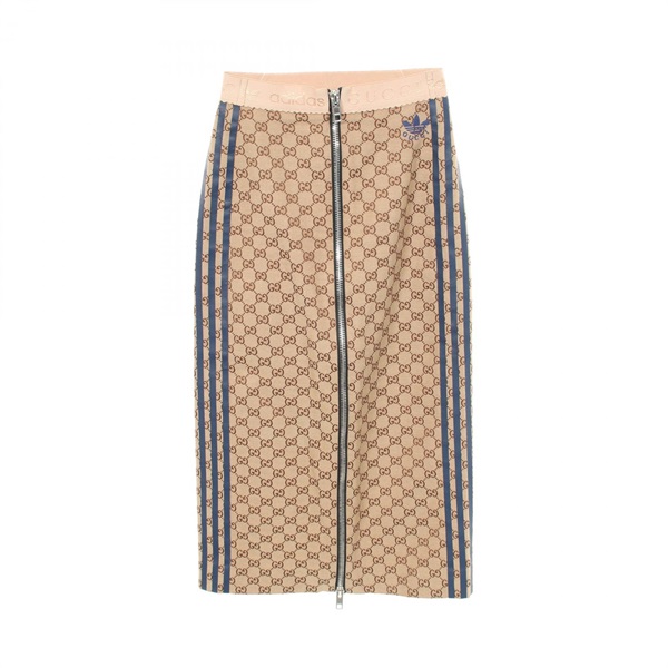 GUCCI adidas GG Canvas Skirt cotton Beige Navy Used Women size 38
