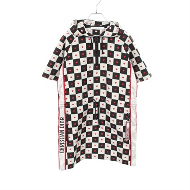 Christian Dior D-CHESS HEART Dress Polyester White Black Red Used Women #F38