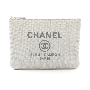 CHANEL Deauville Clutch Bag Pouch Case straw Gray Women Coco CC