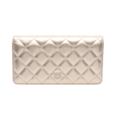CHANEL Matelasse Bifold purse Lambskin Gold GHW Used Women CC Logo