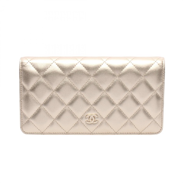CHANEL Matelasse Bifold purse Lambskin Gold GHW Used Women CC Logo