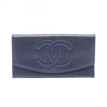 CHANEL COCO Mark Bifold purse Calfskin Navy GHW Used Women CC Logo