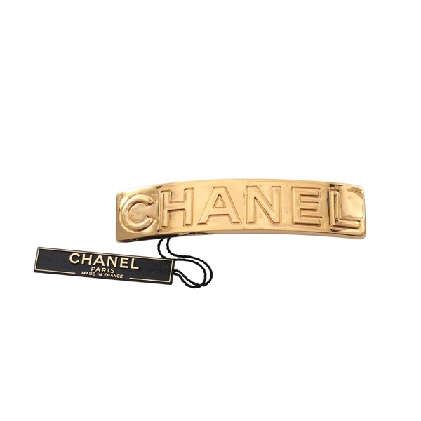 CHANEL Logo Valletta Hair clip accessory Gold Plated Used Women CC Coco