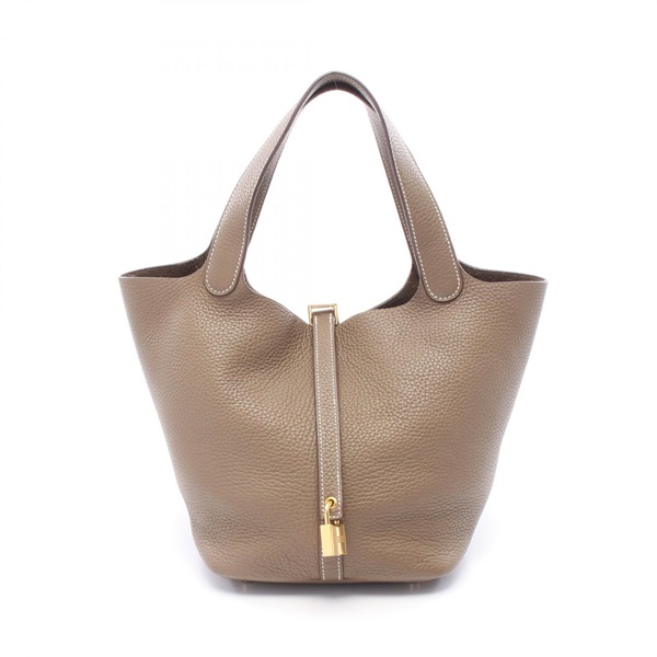 HERMES Picotin Lock MM Tote Handbag Clemence leather Etoupe Grey Used Z GHW