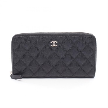 CHANEL Matelasse Around long wallet Grained Calfskin leather Black Used SHW CC