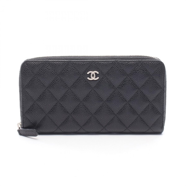 CHANEL Matelasse Around long wallet Grained Calfskin leather Black Used SHW CC