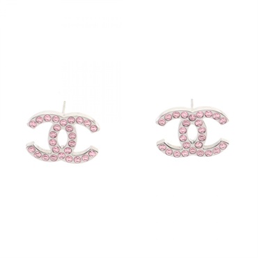 CHANEL COCO Mark B17K Pierced earrings SS Rhinestone Pink Used Women CC