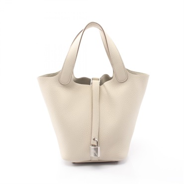 HERMES Picotin Lock PM Tote Handbag Clemence leather Beige Beton Used W SHW