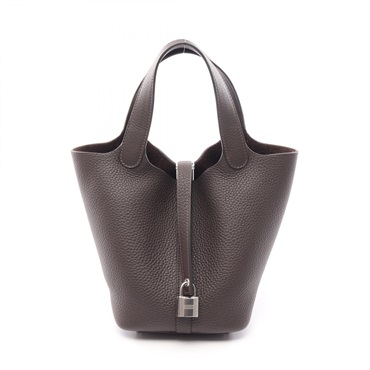 HERMES Picotin Lock PM Tote Handbag Clemence leather Brown Ebene SHW Women K