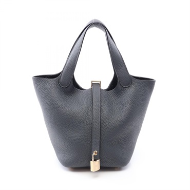 HERMES Picotin Lock PM Handbag Clemence leather Gris misty Used Women GHW G