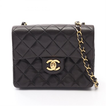 CHANEL Mini Matelasse Chain Shoulder Bag Lamb sheep leather Black Used Women GHW