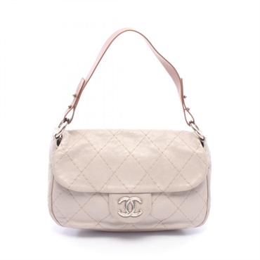 CHANEL Ultra Stitch Shoulder Handbag Bag leather Beige Brown SHW Used Women CC