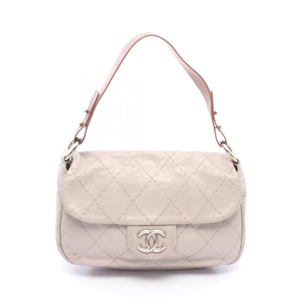 CHANEL Ultra Stitch Shoulder Handbag Bag leather Beige Brown SHW Used Women CC
