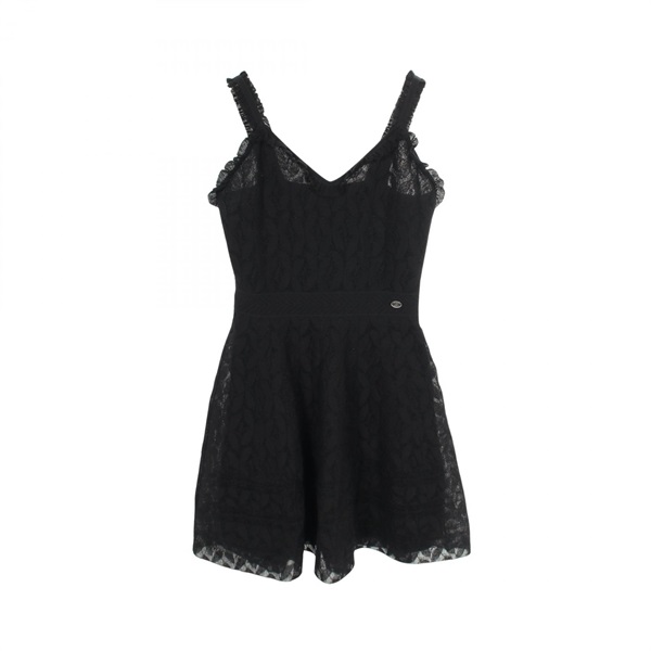 CHANEL COCO Mark button Camellia lace Sleeveless Dress #36 P56109K07334 Nylon CC