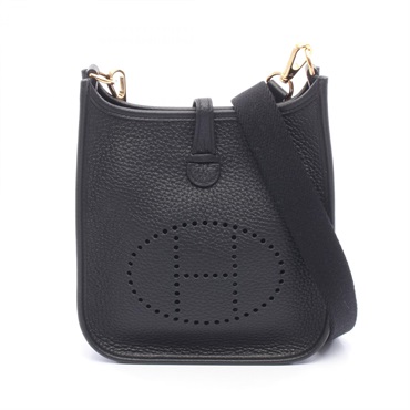 HERMES Evelyne TPM Shoulder Bag Clemence leather Black Used Women GHW W