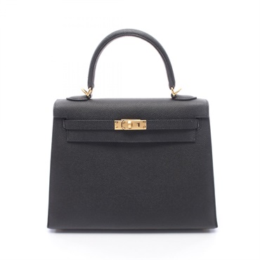 HERMES Kelly 25 shoulder Handbag outside stitched W Epsom Black Used Women GHW