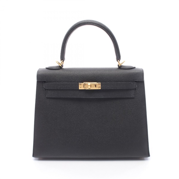 HERMES Kelly 25 shoulder Handbag outside stitched W Epsom Black Used Women GHW