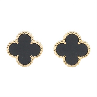 Van Cleef & Arpels Vintage Alhambra Onyx Earrings 18KYG Yellow Gold Used Women