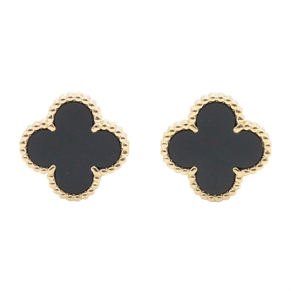 Van Cleef & Arpels Vintage Alhambra Onyx Earrings 18KYG Yellow Gold Used Women