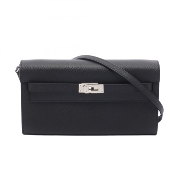 HERMES Kelly to go Shoulder crossbody hand Bag W Epsom Black Used SHW