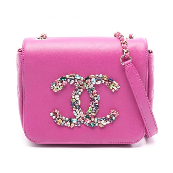 CHANEL COCO Mark Giant Crystal Shoulder Crossbody Bag Lamb leather Purple Used