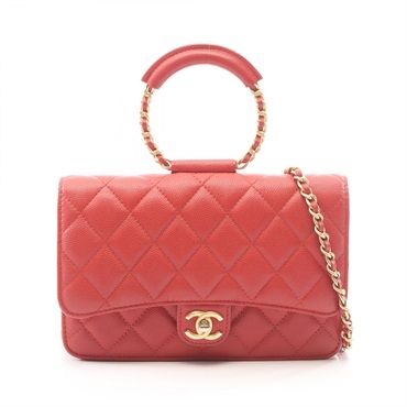 CHANEL Matelasse Loop Handle Chain Crossbody Shoulder Bag leather Red GHW Used