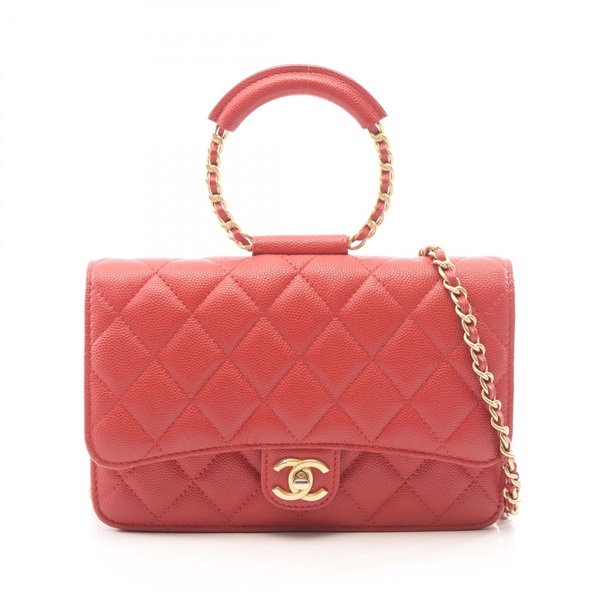 CHANEL Matelasse Loop Handle Chain Crossbody Shoulder Bag leather Red GHW Used