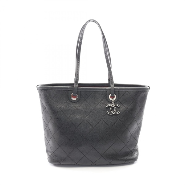 CHANEL On the load Tote Shoulder Bag A92211 Grained Calf leather Black SHW Used