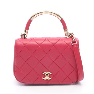 CHANEL Matelasse Top Handle Crossbody Shoulder Handbag leather Pink GHW Used CC