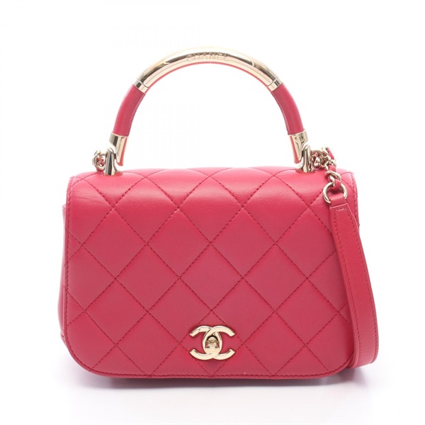 CHANEL Matelasse Top Handle Crossbody Shoulder Handbag leather Pink GHW Used CC