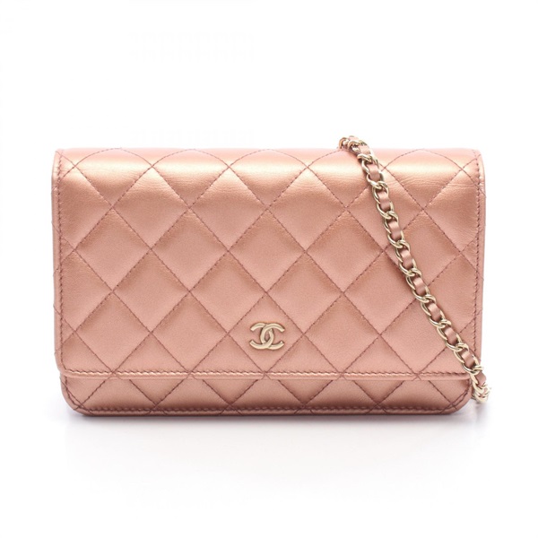 CHANEL Matelasse Metallic Chain Crossbody Shoulder Bag Wallet leather Gold Used