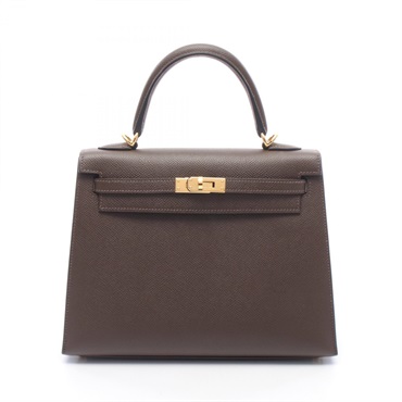 HERMES Kelly 25 Shoulder Handbag Epsom leather Brown Chocolat Used Women B GHW