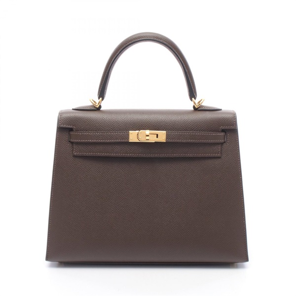 HERMES Kelly 25 Shoulder Handbag Epsom leather Brown Chocolat Used Women B GHW