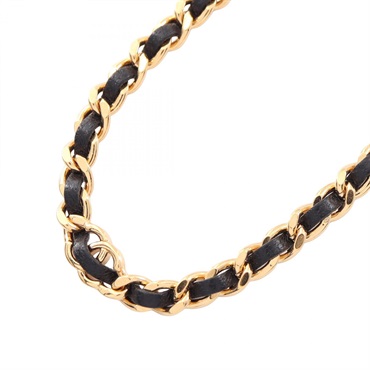 CHANEL COCO Mark Chain Necklace 42-49cm Gold Plated Black Used Women CC