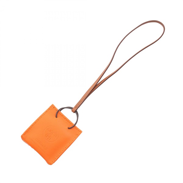 HERMES Sac Orange Bag Charm Agneau milo leather Feu Brown Gold Used Women D