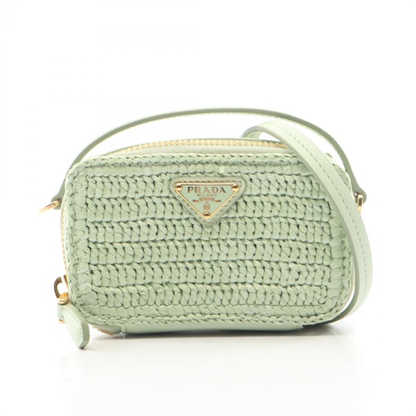 PRADA Triangle logo Mini Pouch Shoulder Crossbody Bag 1NR025 leather Raffia Used