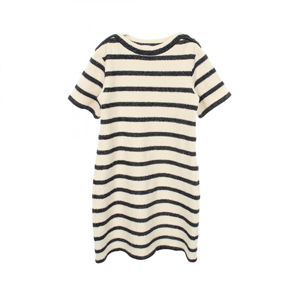 Christian Dior stripe short sleeves Dress #36 cotton wool White Navy Used Women