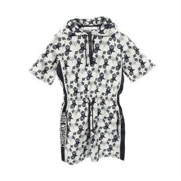 Christian Dior Star Half-Zip Hooded Short-Sleeve Dress #34 tunic polyester white