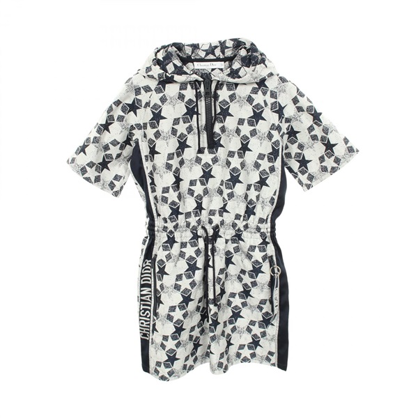 Christian Dior Star Half-Zip Hooded Short-Sleeve Dress #34 tunic polyester white