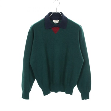 HERMES Knitwear Sweater with Collar cashmere Green Navy Bordeaux Used size S