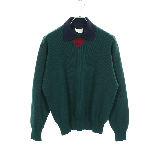 HERMES Knitwear Sweater with Collar cashmere Green Navy Bordeaux Used size S