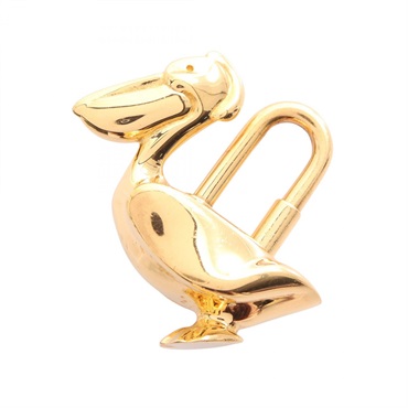 HERMES Pelikan Padlock Bag Charm Holder Gold Plate Used Women
