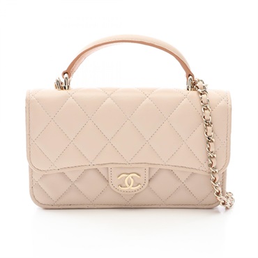 CHANEL Matelasse Phone Case Chain Shoulder Bag AP3226 Lamb leather Beige Used