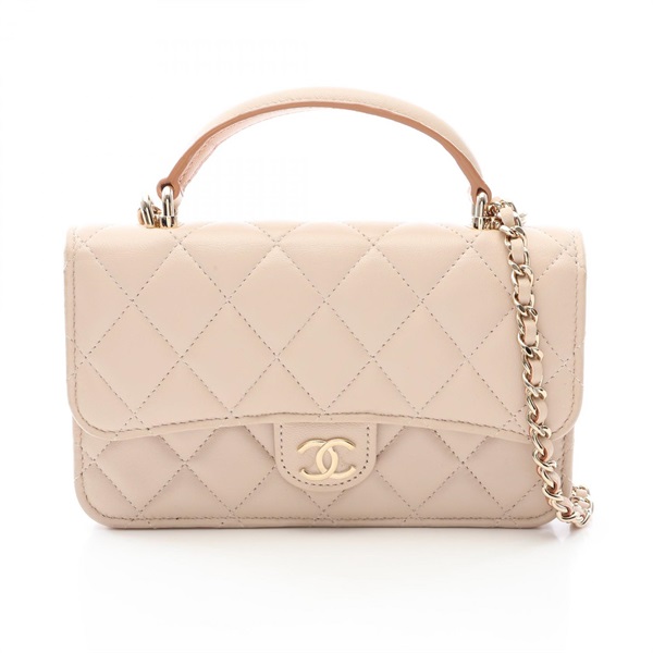 CHANEL Matelasse Phone Case Chain Shoulder Bag AP3226 Lamb leather Beige Used