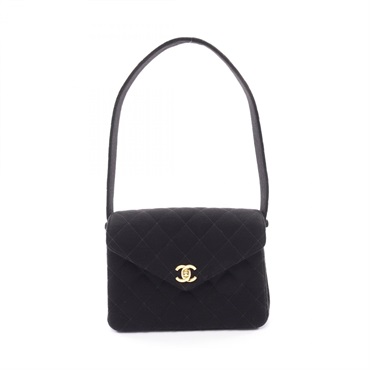 CHANEL Matelasse Shoulder hand Bag cotton Black Used Women GHW